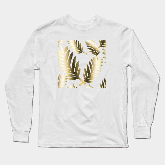 Gold Leaf Foil Pattern Long Sleeve T-Shirt by MysticMagpie